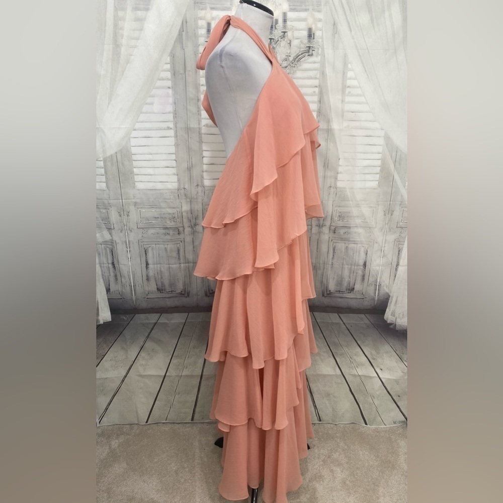 Antonio Melani Mariella Crinkled Chiffon Halter Neck Sleeveless Maxi Dress Pink - Picture 10 of 14